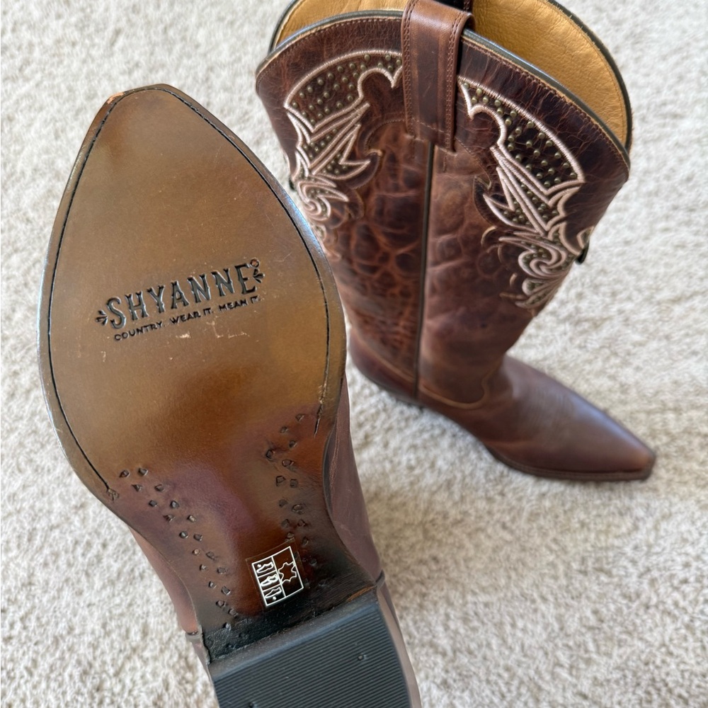 Tall Brown Leather Western Boots with Embroidery - Picture 2 of 2